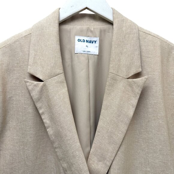 OLD NAVY Double Breasted Blazer Womens XL Beige Linen Blend Boyfriend Jacket - Picture 4 of 8